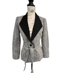 White‎ House Black Market Tweed Jacket Blazer Gray Metallic Belted Button NWT